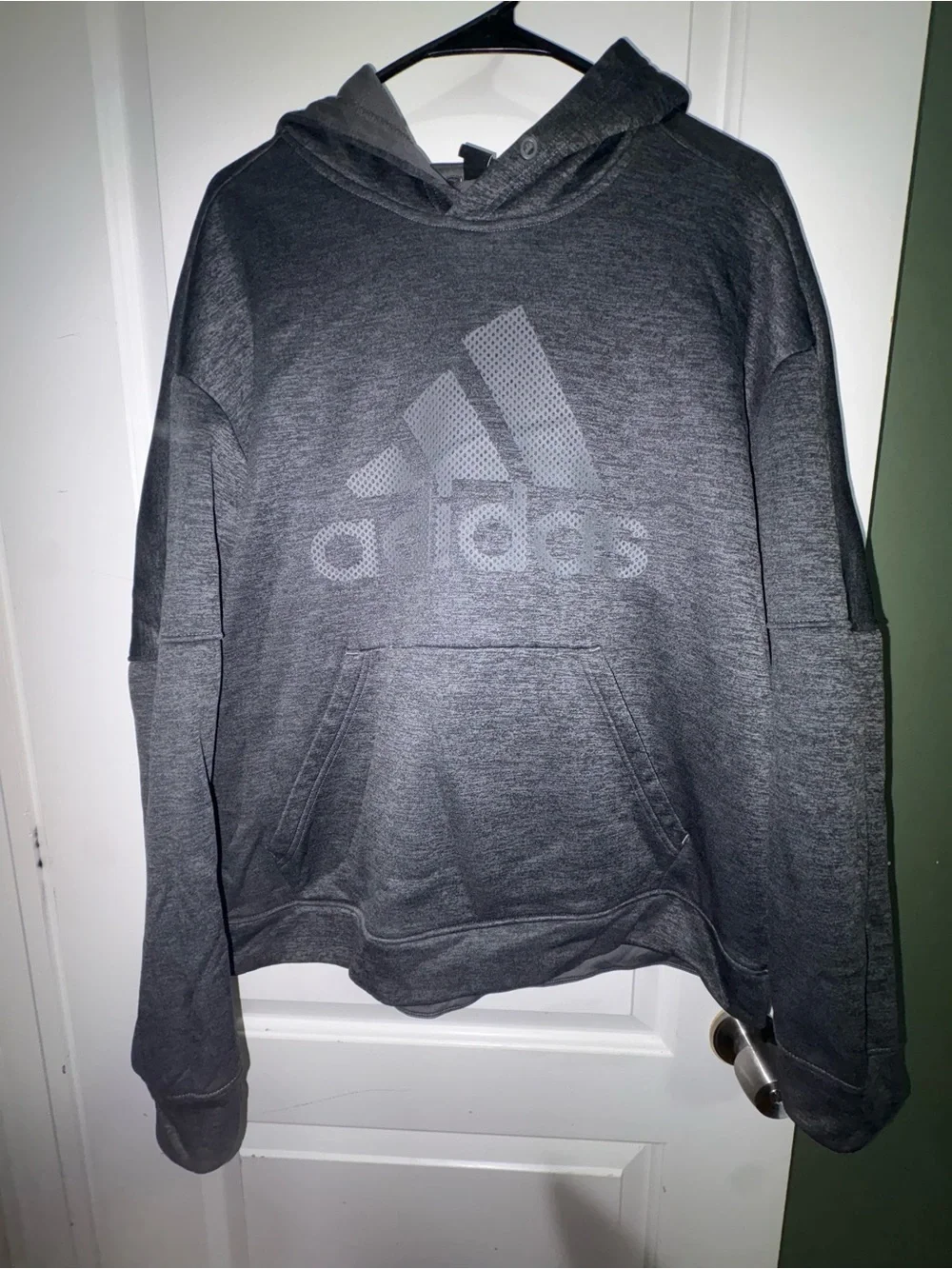 adidas Men’s Charcoal Crewneck Logo Hoodie Sweatshirt